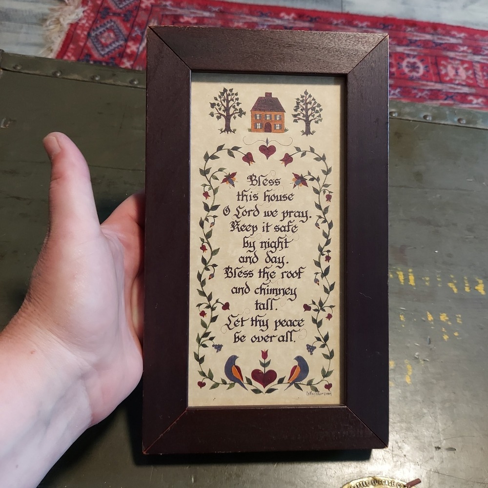 Cathy Collier 1994 Pennsylvania German Fraktur Bless This House Framed Art 9.75"